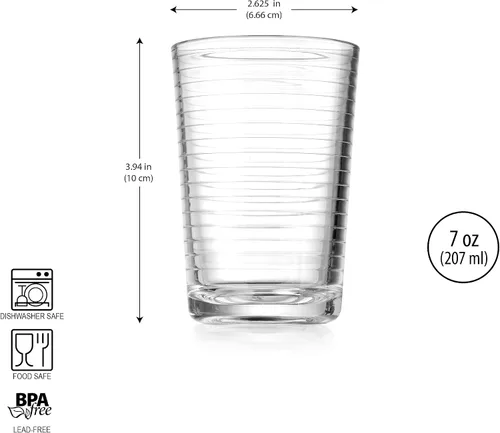 Vista 2 de Glaver's Vasos de jugo de 7 oz. Juego de 10 vasos de vidrio – Vasos de agua para bebidas para el hogar y bar, agua, cócteles, té helado. Apto