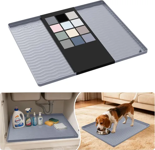 Vista 127 de URMONA - Tapete de silicona impermeable para debajo del fregadero, 16 x 10 Beige