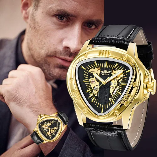 Vista 7 de BOSNI Triangle Skeleton Watch for Men Mechanical Automatic Wristwatch Sport Stainless Steel Mens Watches