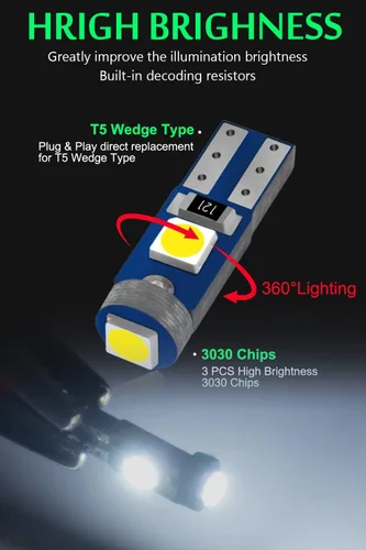 Vista 3 de Bombillas LED T5 para tablero de instrumentos T5 74 2721 37 bombilla LED de cuña con enchufes giratorios PC74 de repuesto para salpicadero, panel
