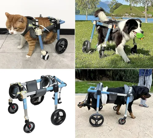 Vista 3 de Silla de ruedas de perro de 4 ruedas para patas delanteras y traseras, para todas las razas de perros, cinta de correr de apoyo completo, ajustable
