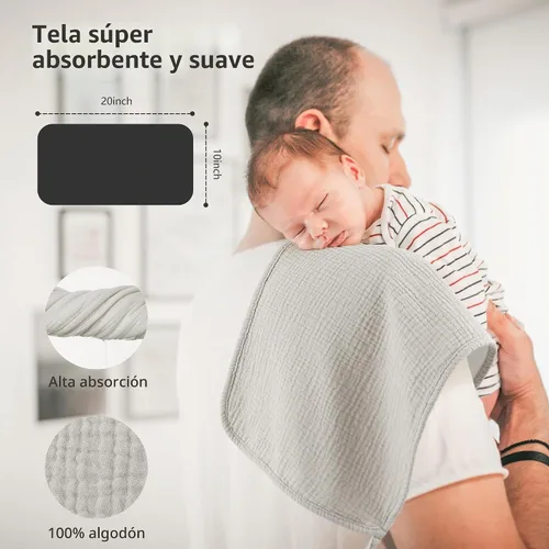 Vista 5 de Bearmoss Paños de muselina para eructos, ropa de bebé para eructar 100% algodón, grandes, extra suaves, absorbentes, unisex, para recién nacidos