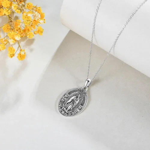 Vista 5 de YAFEINI Virgen De Guadalupe - Collar de plata de ley 925 para madre y María, joyería de Virgencita, regalo para el día de Acción de Gracias
