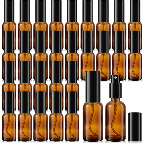 Vista 14 de Roshtia 30 botellas vacías decorativas transparentes de 0.33 onzas fluidas de color madera de haya con atomizador de perfume recargable, con bomba