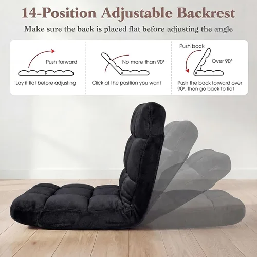 Vista 4 de Giantex Silla plegable de suelo con soporte para el respaldo, 14 posiciones ajustables, cama acolchada, sillón reclinable, sillas de video para Negro