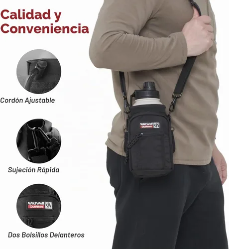 Vista 6 de Wild Wolf Outfitters El mejor soporte para botellas, número 1, para botellas de 32 oz. Lleve, proteja y aísle su cantimplora con este portabotella