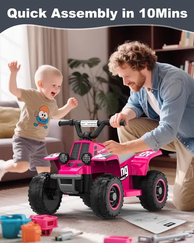 Vista 6 de ANPABO - ATV infantil de 6 V, 4 ruedas para niños con faro LED y pedal Rosa