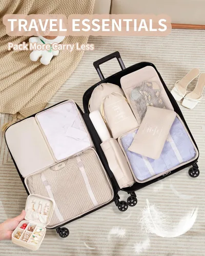 Vista 3 de Juego de 11 cubos de embalaje, organizadores de maleta, bolsas organizadoras de equipaje, con bolsa de aseo personal, artículos esenciales de viaje