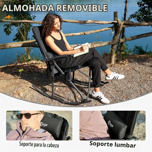 Vista 5 de Portal Silla mecedora plegable de gran tamaño portátil para acampar 400 1p-tela negro