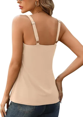Vista 2 de V FOR CITY Camiseta sin mangas para mujer con brasier acolchado integrado, ajustable, tirantes anchos, camisola de algodón Adjustable Straps Cami