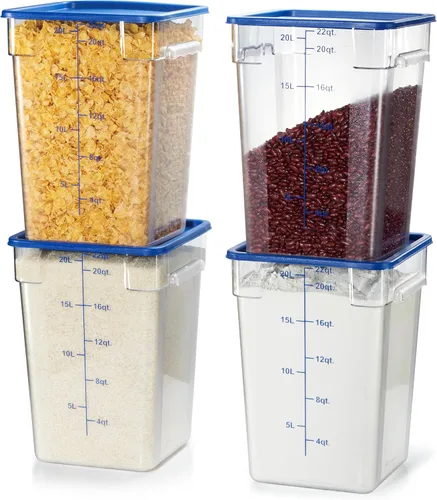 Vista 13 de CURTA Paquete de 4 recipientes de almacenamiento de alimentos con tapas azules, policarbonato transparente cuadrado de 12 cuartos de galón y 22 12