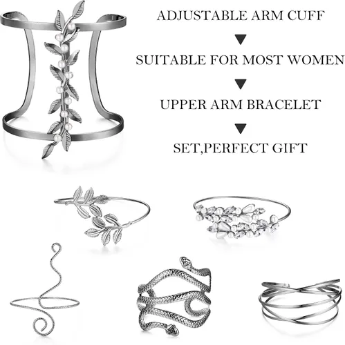 Vista 4 de UBGICIG 6 piezas de brazalete de brazo superior de brazo abierto, joyería ajustable para mujer, accesorios de disfraz de diosa, circonita