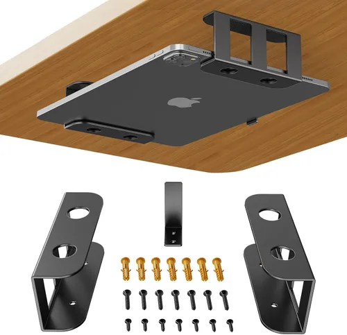 Vista 11 de BYMECOST Soporte de almacenamiento para portátil debajo del escritorio, soporte de metal para dispositivos bajo el escritorio, para dispositivos