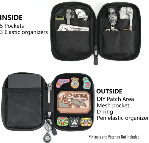 Vista 3 de Sayram EDC - Organizador de bolsa pequeña para multiherramienta, bolsa táctica de nailon con panel de parches de bricolaje con anillo en D, bolsa