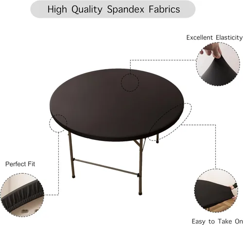 Vista 3 de Mantel redondo de elastano ajustable de 48 pulgadas, mantel plegable elástico de picnic, mantel elástico para mesa de patio, manteles lavables
