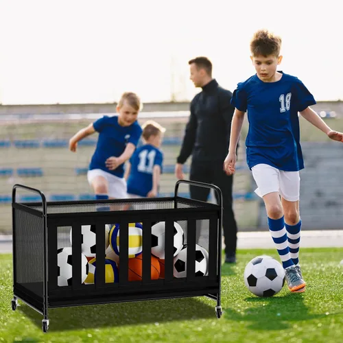 Vista 8 de Contenedor de almacenamiento de pelotas grande con ruedas, almacenamiento de pelotas al aire libre para garaje, organizador de equipo deportivo