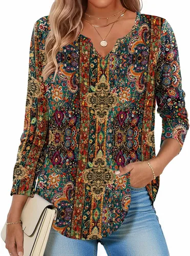 Vista 11 de Zeagoo Camisas de manga larga para mujer, blusas casuales con cuello en V