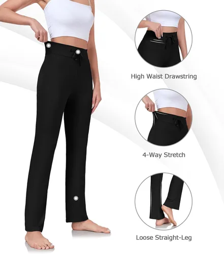 Vista 5 de ADANIKI Pantalones largos de modal y cómodos con cordón para mujer, pierna recta, para yoga, correr, deportes