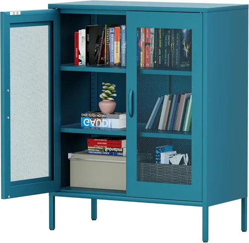 Vista 19 de Chshin Gabinete de Almacenamiento de Metal con Puertas, Gabinete de Acento Negro, Gabinetes de Almacenamiento de Clóset de Metal, Soporte de Medios