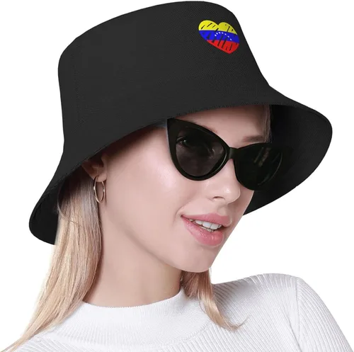 Vista 7 de Unisex Bucket Hats for Love-Venezuela-Flag-Heart Sun Beach Hat Wide Brim Summer Fisherman's Caps UPF 50+ Black