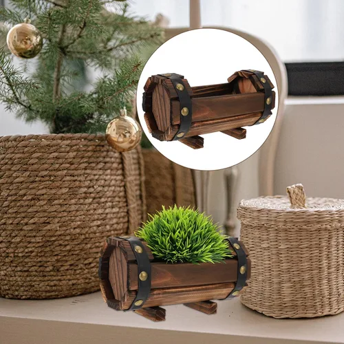 Vista 2 de Maceta rústica de madera con barril para whisky, maceta de flores para suculentas, contenedor para patio, jardín, patio trasero