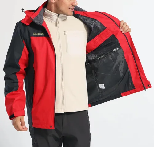 Vista 2 de MAGCOMSEN Men's Hooded Windproof Water Resistant Rain Jacket Windbreaker 5 Pockets for Hiking,Fishing,Runing