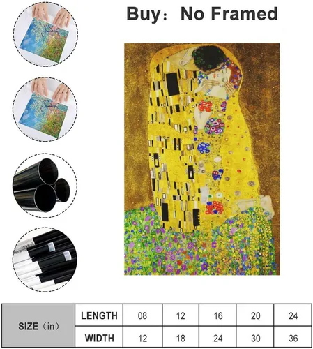 Vista 2 de LEES TOSS Gustav Klimt The Kiss - Póster decorativo para pared, decoración de habitación, estética, sala de estar, sin marco: 24 x 36 pulgadas
