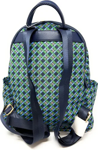 Vista 3 de Tory Burch Ella - Mochila estampada de nailon, Logo azul marino Multi Geo por todo el mundo