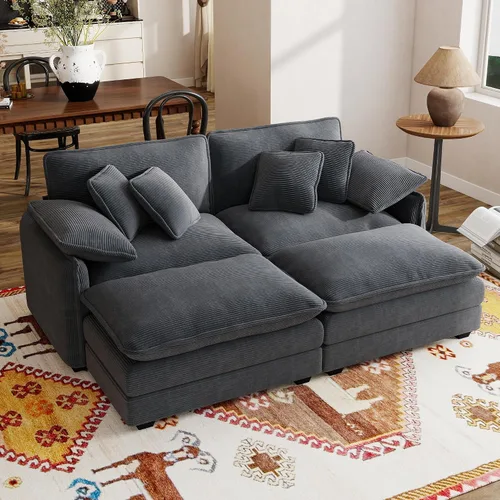 Vista 19 de Sofá modular de 81 pulgadas con 2 otomanas, sofá modular de 2 asientos, sofá seccional pequeño para sala de estar