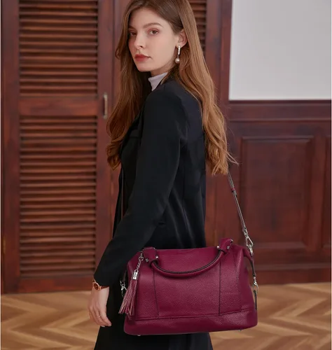 Vista 2 de Heshe - Bolsa de hombro de piel para mujer, con asa superior, bolsa cruzada