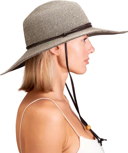Vista 4 de Sloggers Sombrero de sol trenzado de ala ancha para mujer con cordón de viento, protección solar máxima UPF 50+ Salvia