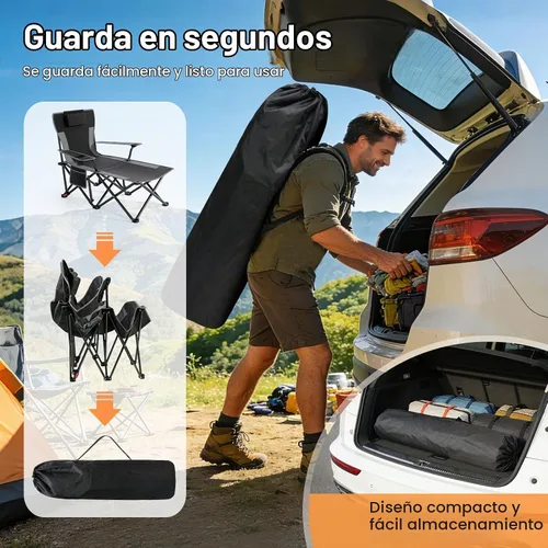 Vista 5 de Suteck Silla de camping con reposapiés, sillas de playa plegables Negro