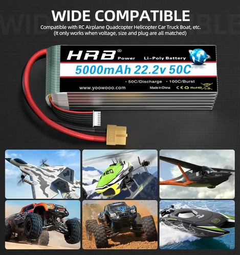 Vista 4 de HRB 6S 5000mAh 22.2V 50C Lipo Batería XT60 Plug Adecuado para RC Quadcopter Helicóptero Avión Coche Barco Camión