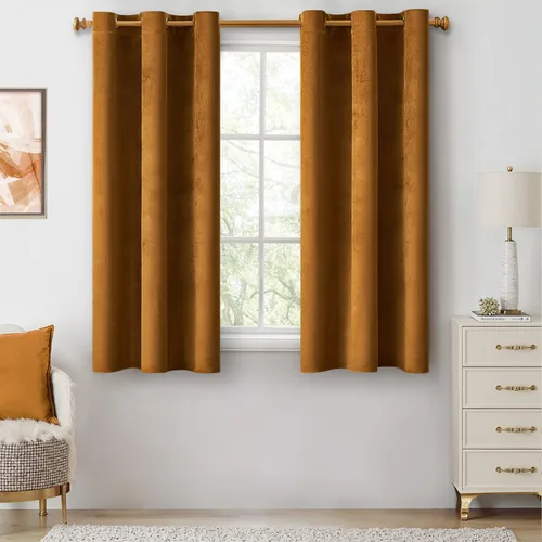Vista 75 de ANRODUO Cortinas de terciopelo beige de 45 pulgadas de largo, opacas con aislamiento térmico insonorizado, cortinas de privacidad para oscurecer