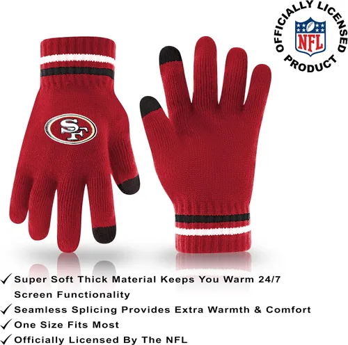 Vista 3 de Ultra Game Gorro de punto de invierno oficial de la NFL para jóvenes, súper suave, con guantes extra cálidos para pantalla táctil Color del equipo 1