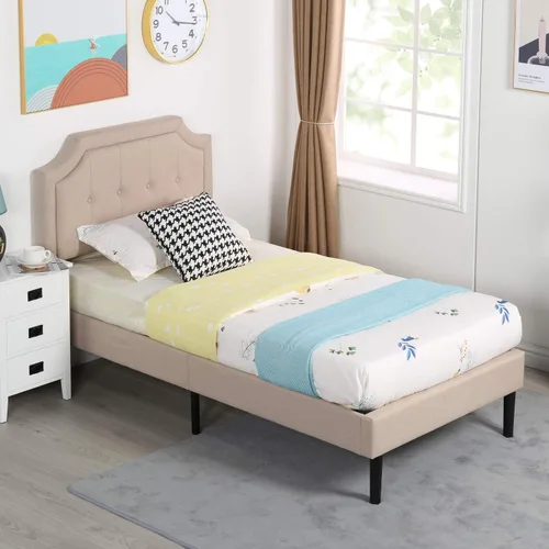 Vista 14 de VECELO Marco de Cama Tamaño Twin con Plataforma Tapizada de Terciopelo Premium con Cabecera Ajustable en Altura/Base de Colchón, Soporte de Listones