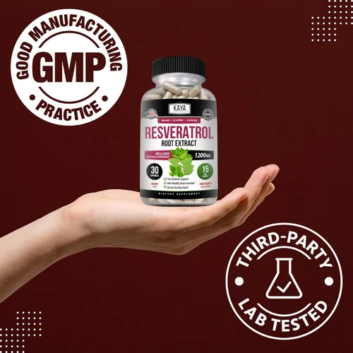 Vista 6 de Kaya Naturals - Cápsulas de resveratrol - Suplemento antienvejecimiento - Antioxidantes con apoyo cerebral - Beneficios máximos - 30 cápsulas