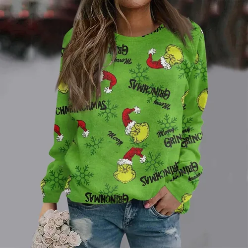 Vista 2 de Segaven Camiseta de manga larga con cuello redondo para mujer, con estampado navideño, casual, holgada