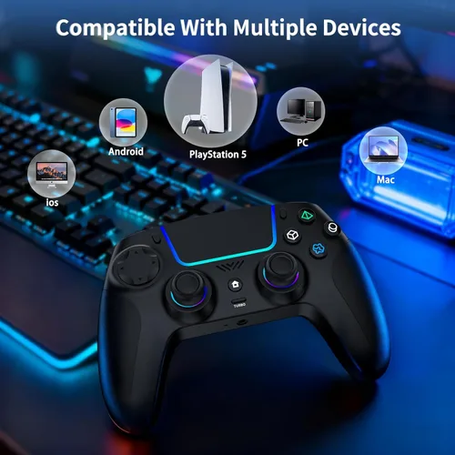 Vista 7 de VidPPluing Wireless Controller Compatible with PS5/Android/IOS/MAC/Steam Deck, Gamepad with LED Lighting/Hall Effect Trigger/Turbo/Macro/Dual
