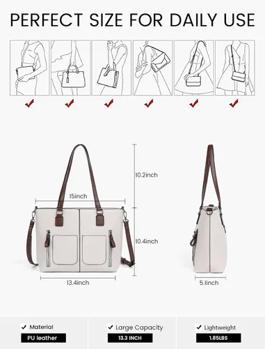 Vista 3 de LOVEVOOK Bolso de hombro grande para mujer, de piel sintética, bolso de trabajo con múltiples bolsillos, bolso de diseñador