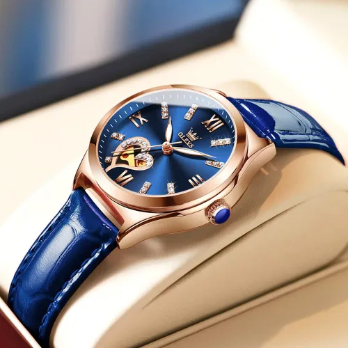 Vista 3 de OLEVS Reloj mecánico automático para mujer, correa de cuero, cuerda automática, reloj de pulsera para mujer, esfera de corazón de diamante