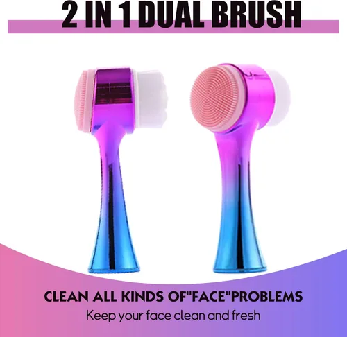 Vista 2 de Cepillo de limpieza facial 2 en 1 cepillo de limpieza facial de doble cara con cerdas suaves para exfoliación profunda de poros, maquillaje