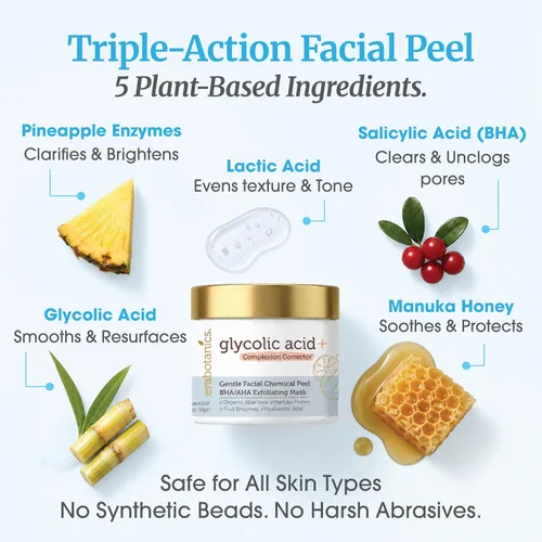 Vista 4 de Exfoliante químico para la cara - Exfoliante suave AHA BHA con enzimas de frutas Exfoliante químico casero para la cara con ácido glicólico, ácido