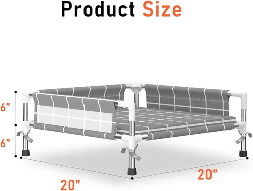 Vista 6 de Cama elevada para perros con valla de tres lados y cojín extraíble, patas antideslizantes, diseño estable, fácil montaje, relajación en interiores
