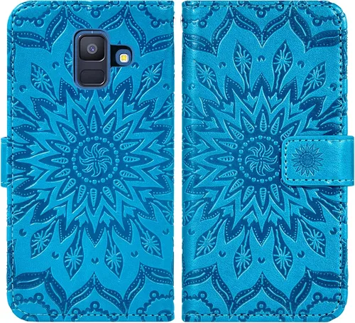 Vista 5 de Funda de teléfono para Samsung Galaxy A6 (2018) con protector de pantalla de vidrio templado y cubierta delgada de cuero, soporte para tarjetas