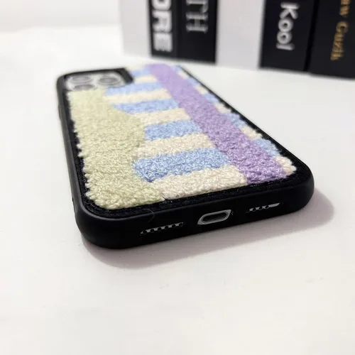 Vista 9 de Funda estética a cuadros compatible con iPhone 12 y iPhone 12 Pro, funda de alfombra mullida con bordado retro a cuadros para iPhone 12/12 Pro