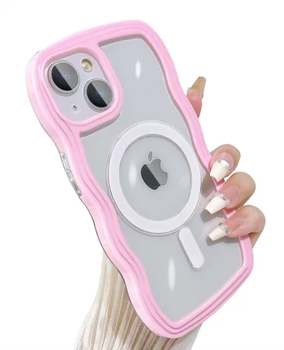Vista 29 de Yeddabox Magsafe - Funda compatible con iPhone 13, diseño de ondas, lindo marco de colores de caramelo con ondas de agua, a prueba de golpes