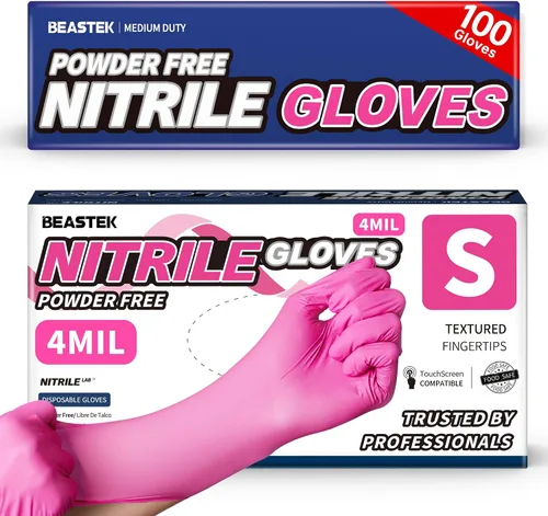 Vista 9 de Beastek Nitrile Disposable Exam Gloves, 4Mil 100Ct Powder-Free Latex-Free Food-Safe for Cooking Medical Esthetician, Hot Pink