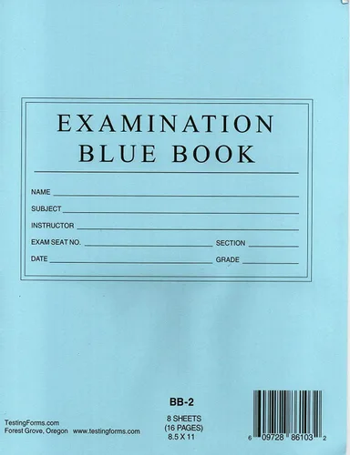 Vista 4 de TestingForms. com 8.5" x 11" libro azul examen 8 hojas 16 páginas 10 folletos