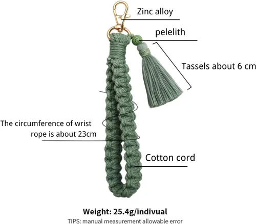 Vista 6 de Fuqimanman2020 Llavero de macramé bohemio hecho a mano con borla para mujer, llavero para pulsera
